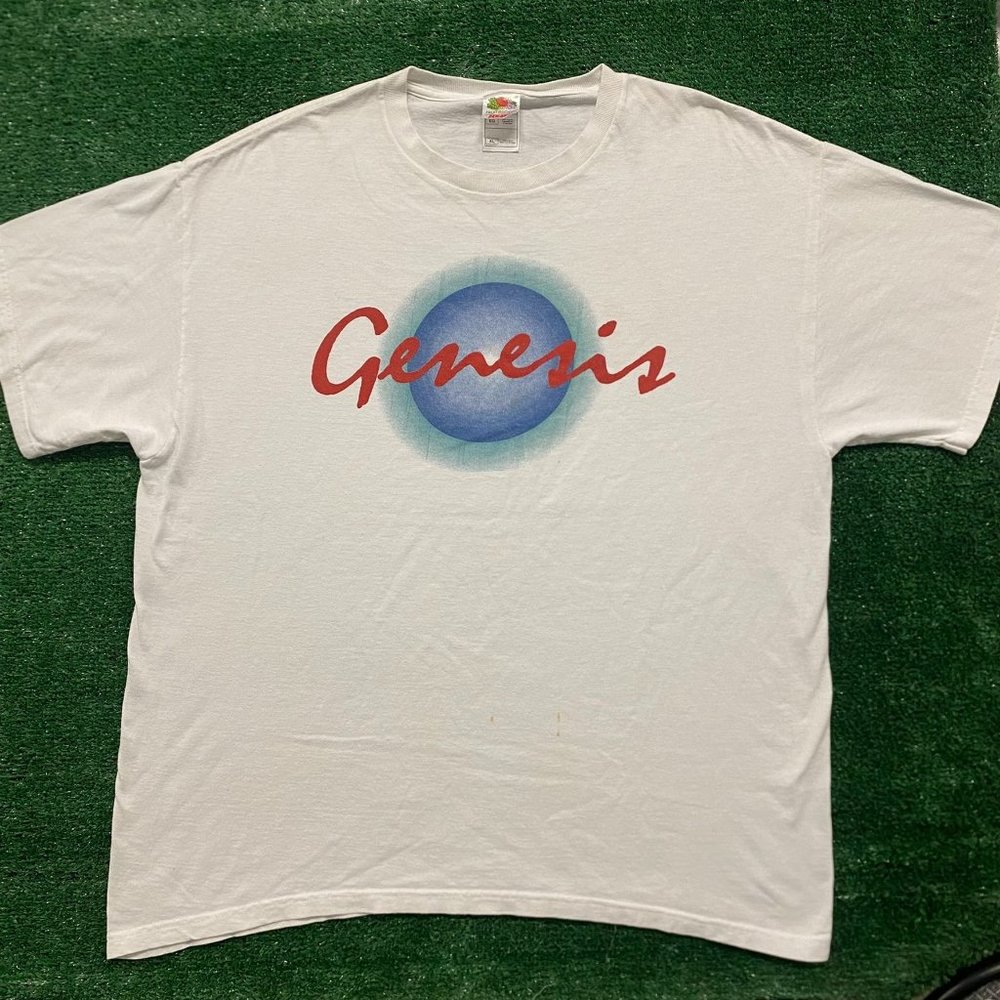 Vintage Y2K Genesis Band T-Shirt Double Sided Boxy White XL Classic Rock Grunge